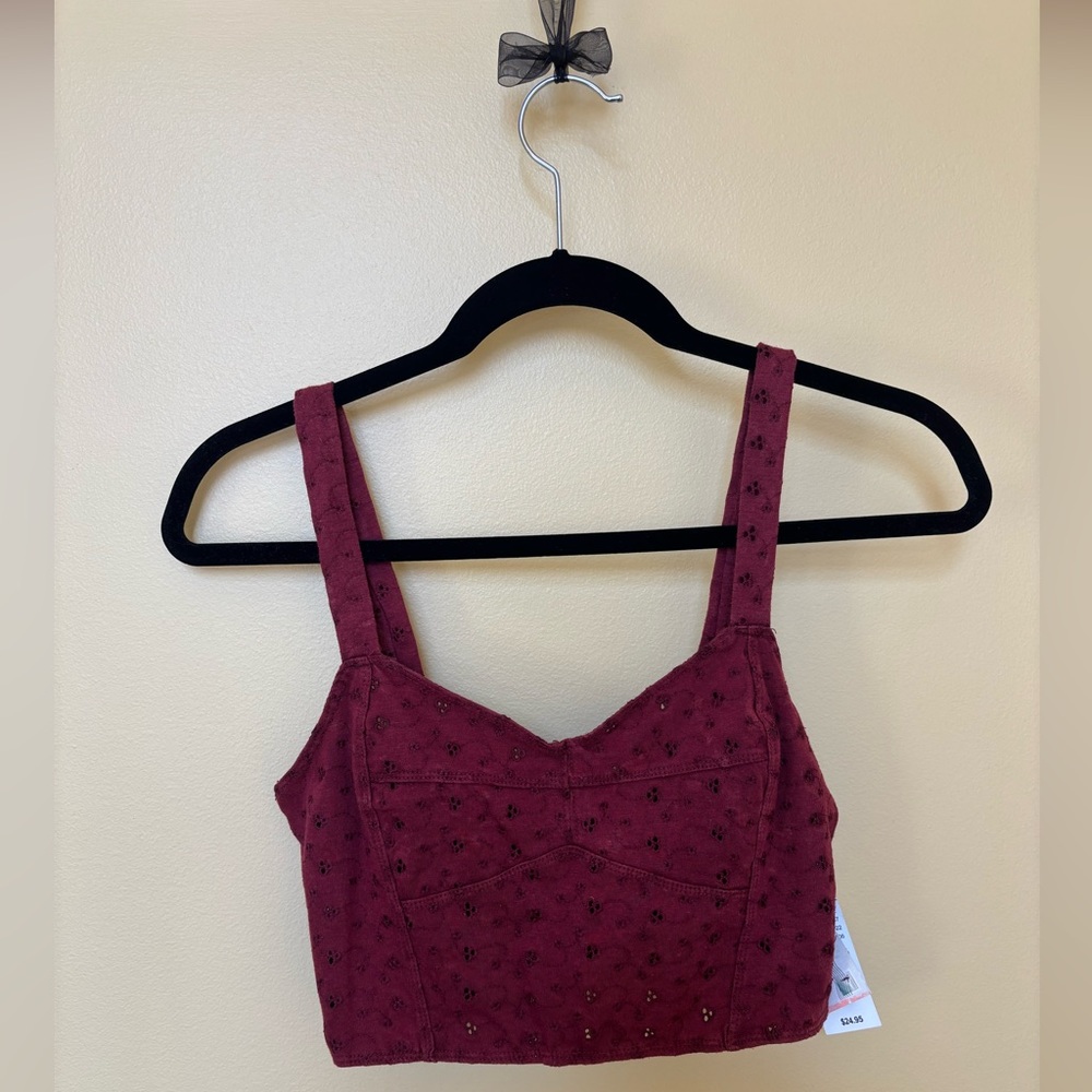 Roxy Burgundy Crop Top with Floral Detail